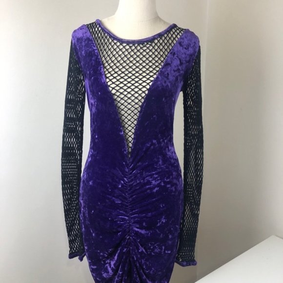 Vintage Purple Shreath Dress size 10/ 12 Strech Velvet Polyester Open mesh - Picture 11 of 11
